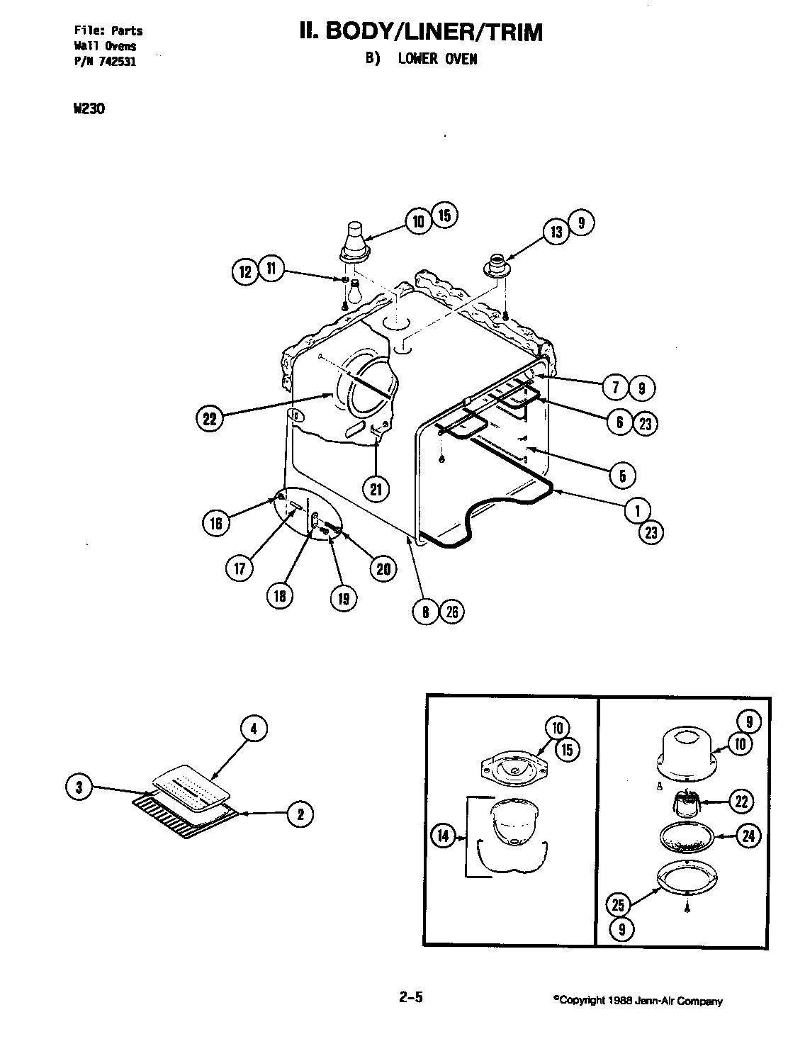 Jenn-Air W230 body (lower) diagram