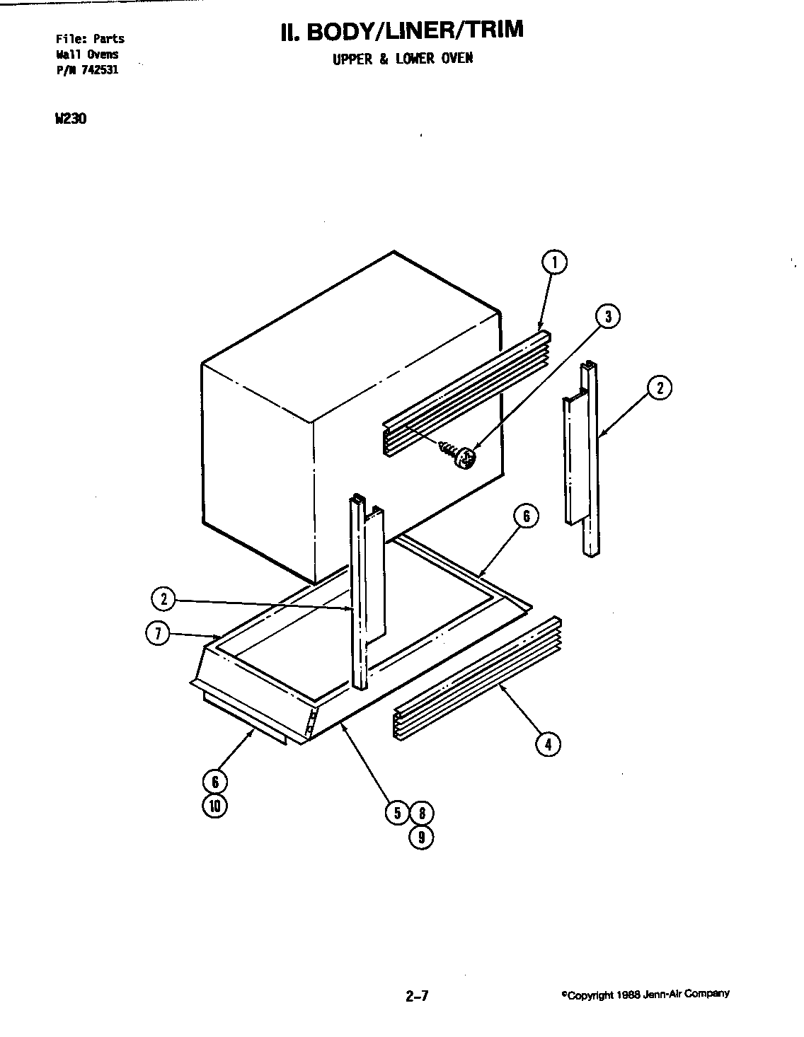 Jenn-Air W230 body diagram