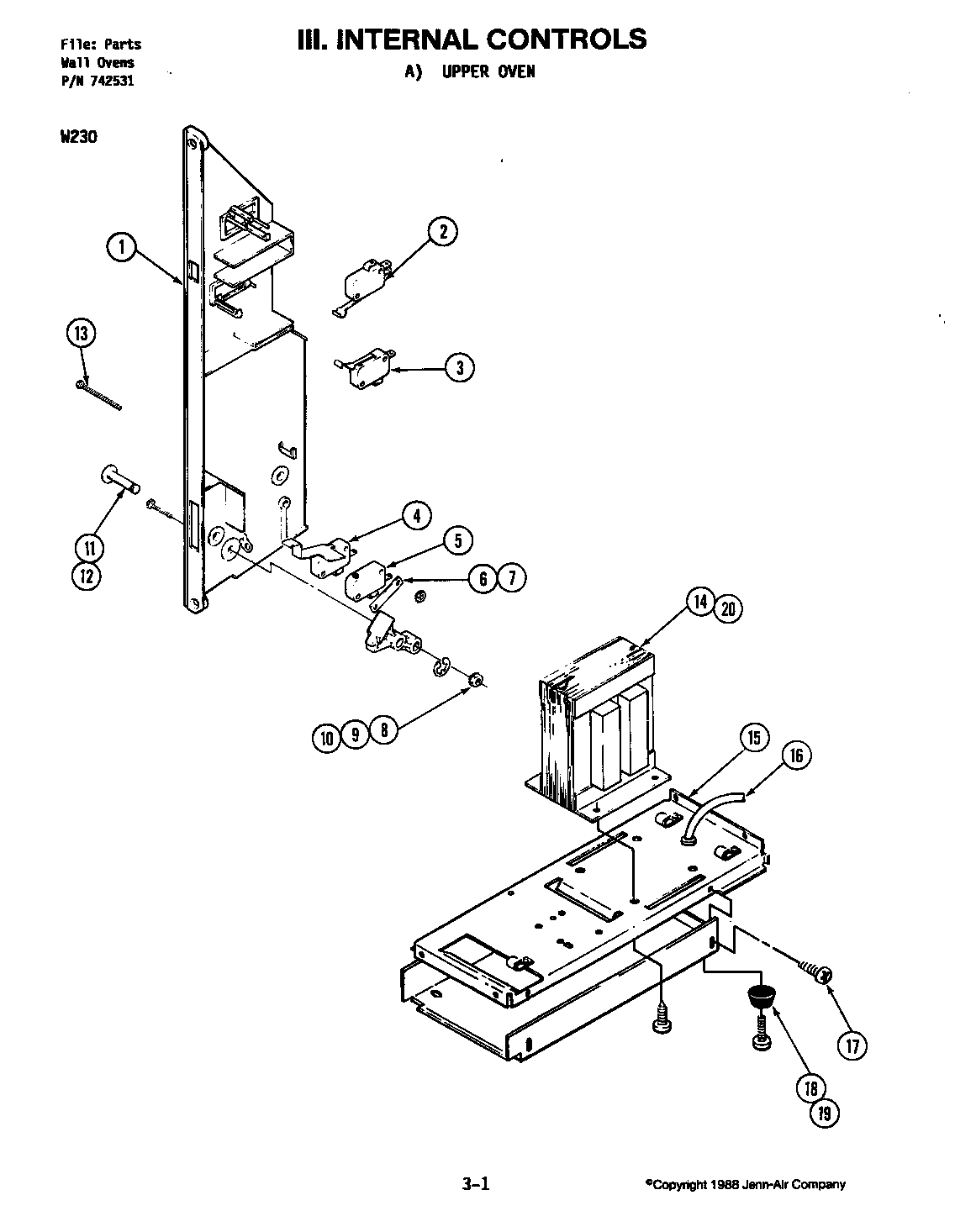 Jenn-Air W230 internal controls (upper m130) diagram