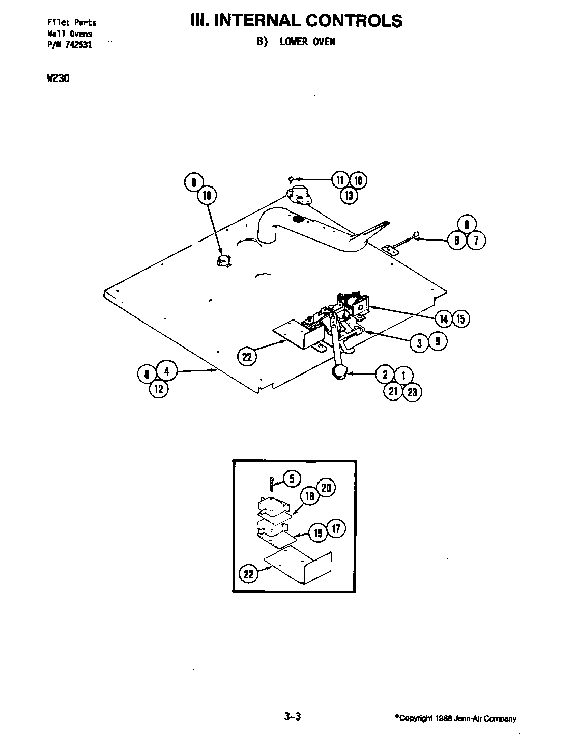Jenn-Air W230 internal controls (lower) diagram