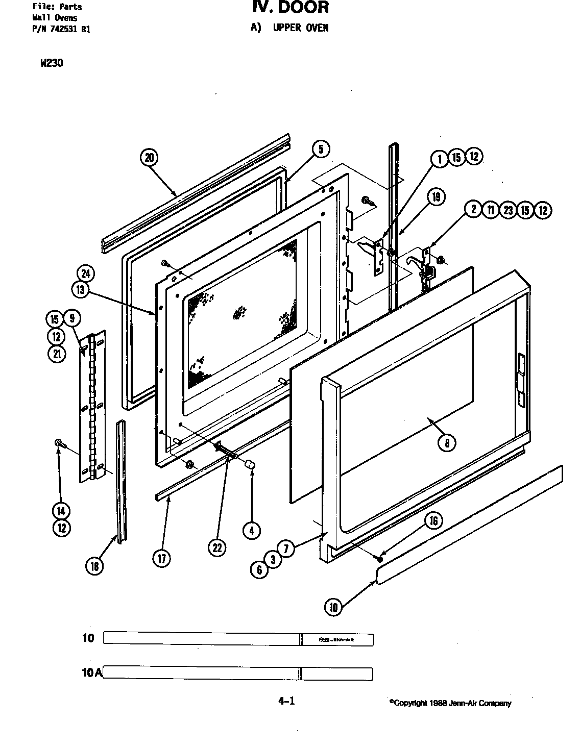 Jenn-Air W230 door (upper m130) diagram
