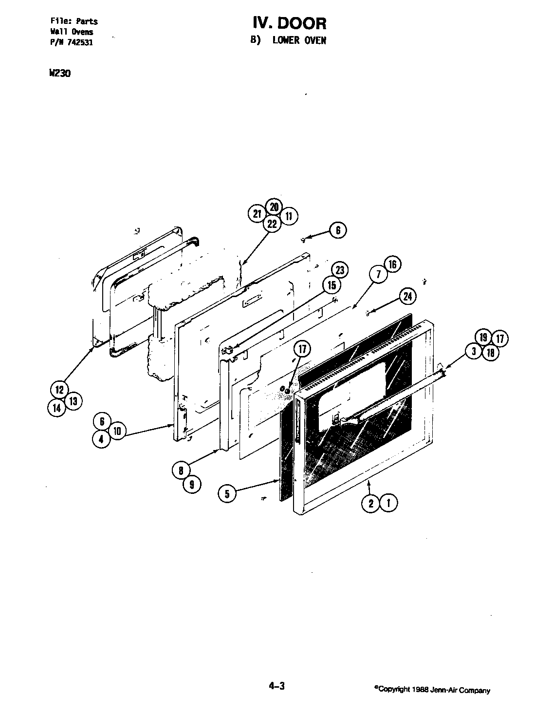 Jenn-Air W230 door (lower) diagram