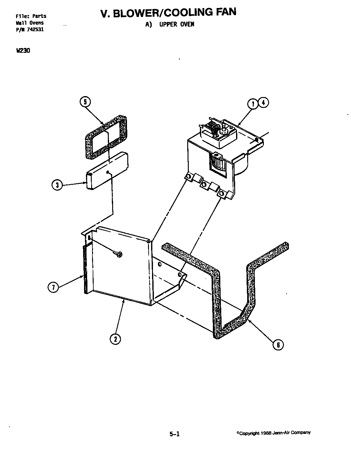 Jenn-Air W230 blower motor (cooling fan upper) diagram