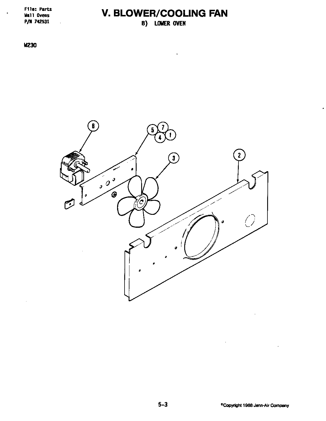Jenn-Air W230 blower motor (cooling fan lower) diagram