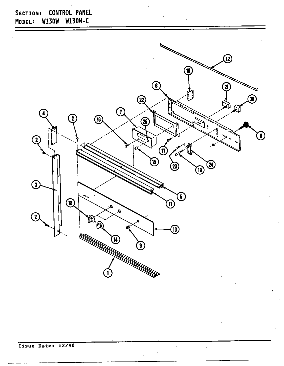Jenn-Air W130 control panel (wht) (w130w) (w130w-c) diagram