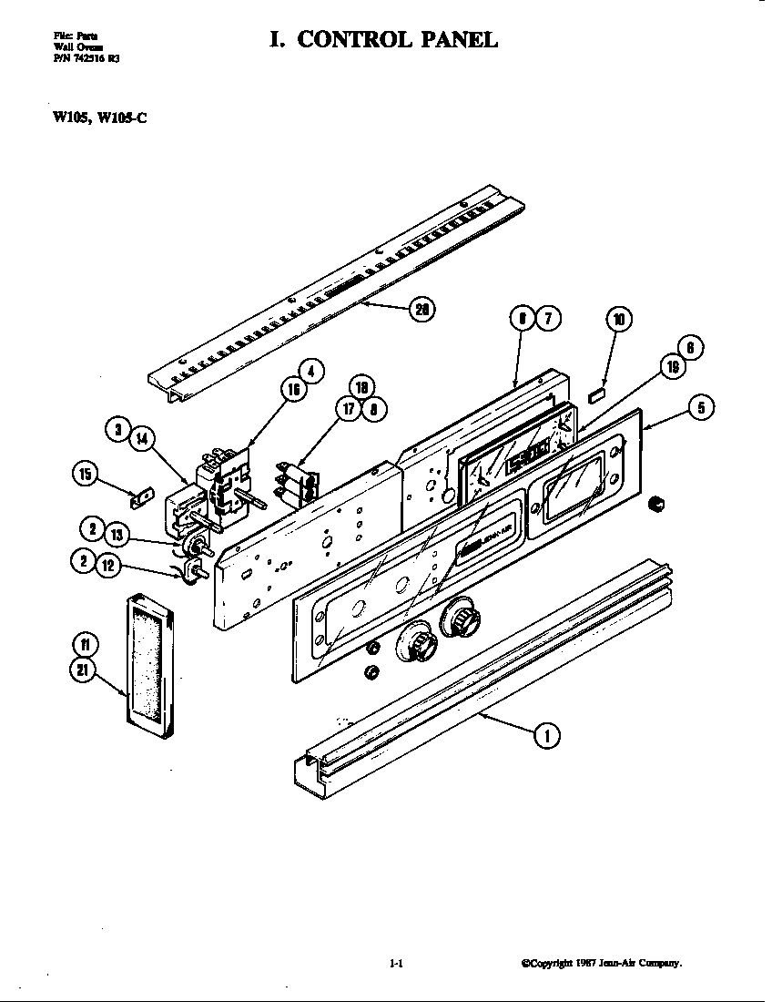 Jenn-Air W105 control panel diagram