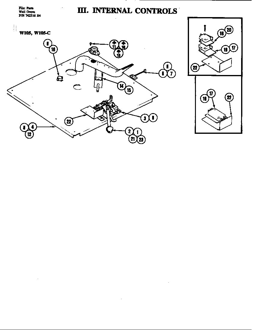 Jenn-Air W105 internal controls diagram