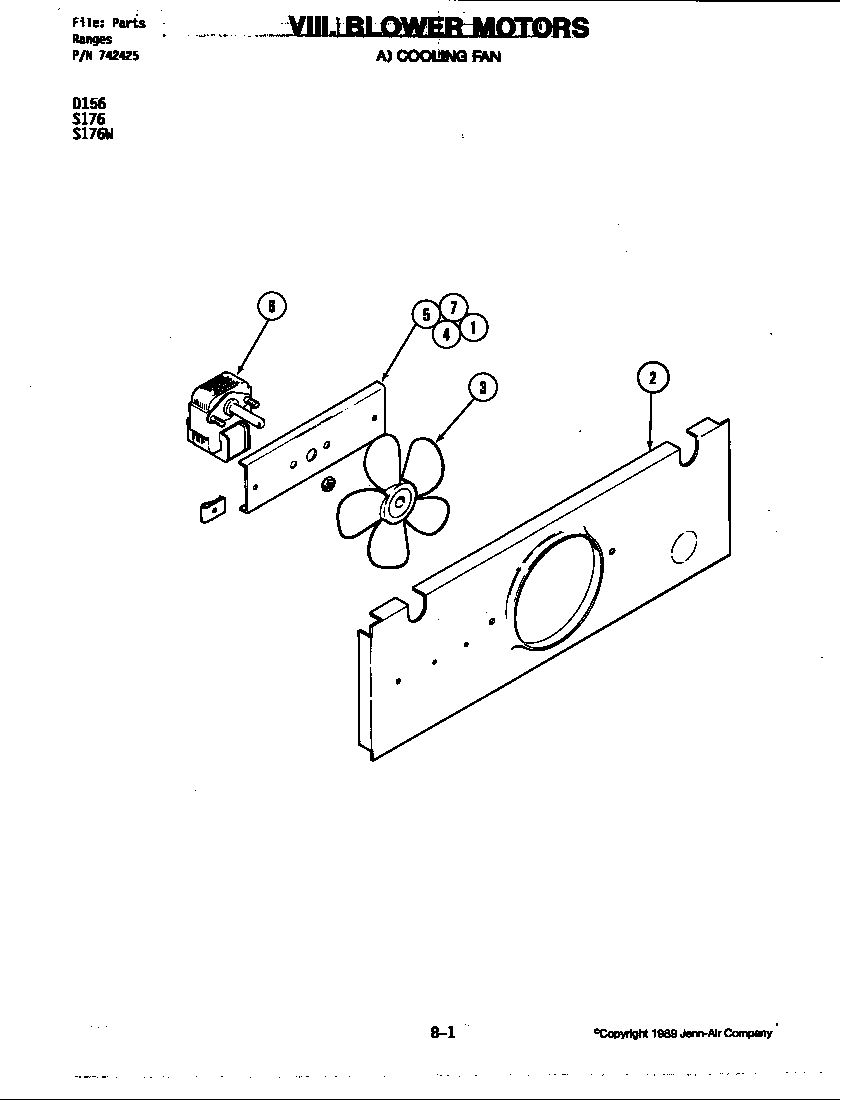 Jenn-Air D156W blower motor-cooling fan (d156) diagram