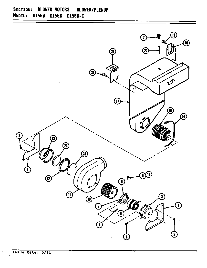 Jenn-Air D156W blower motor (blower/plenum d156b & w) (d156b) (d156w) diagram