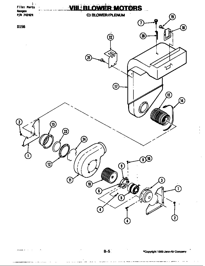 Jenn-Air D156W blower motor-blower/plenum (d156) diagram