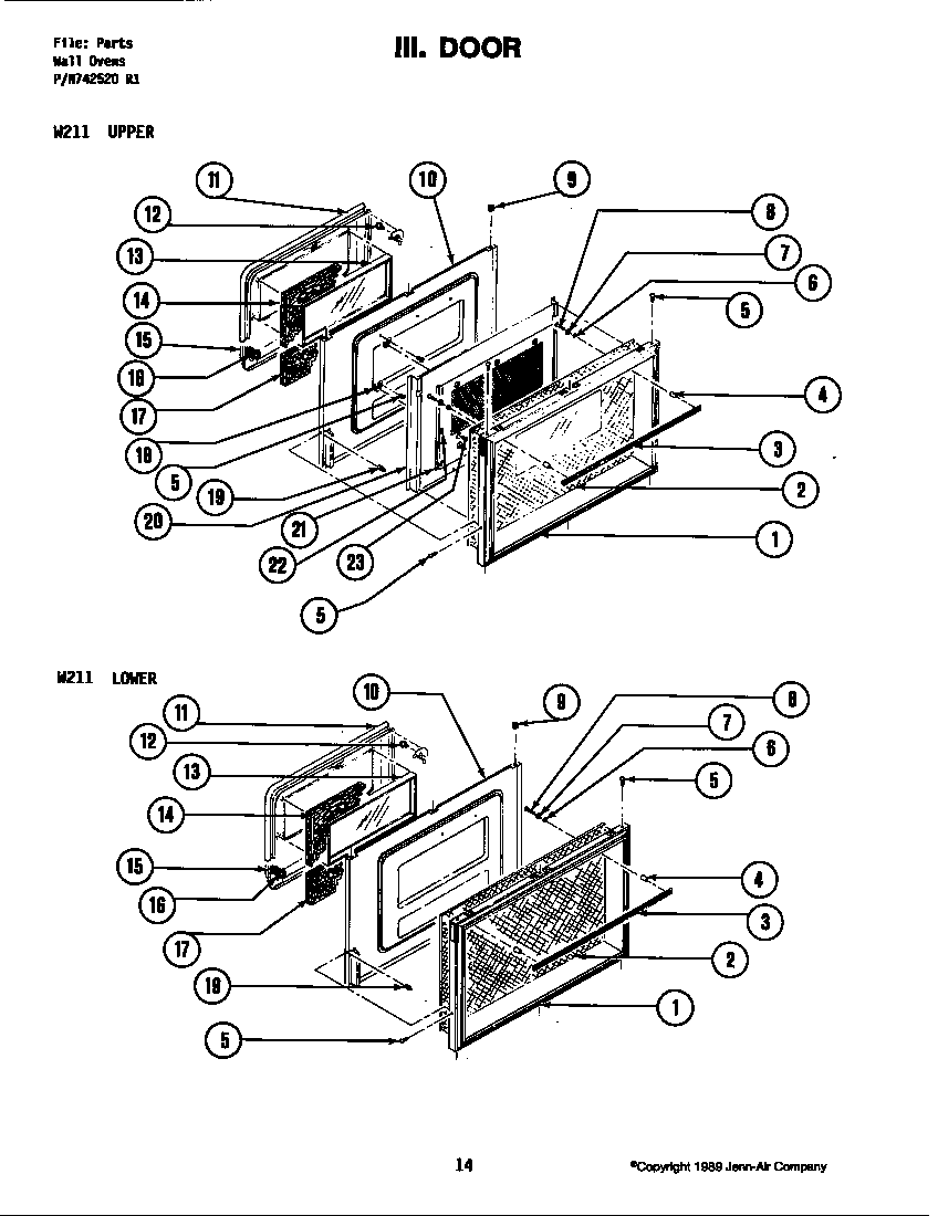 Jenn-Air W211 door (upper) diagram