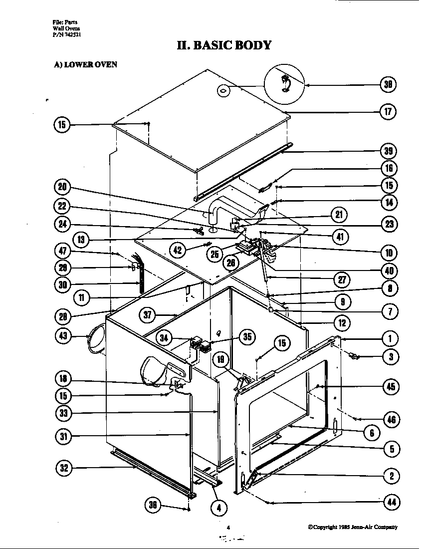Jenn-Air W224 body (lower) diagram