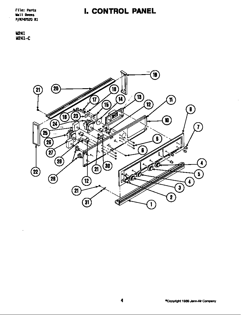 Jenn-Air W241 control panel diagram