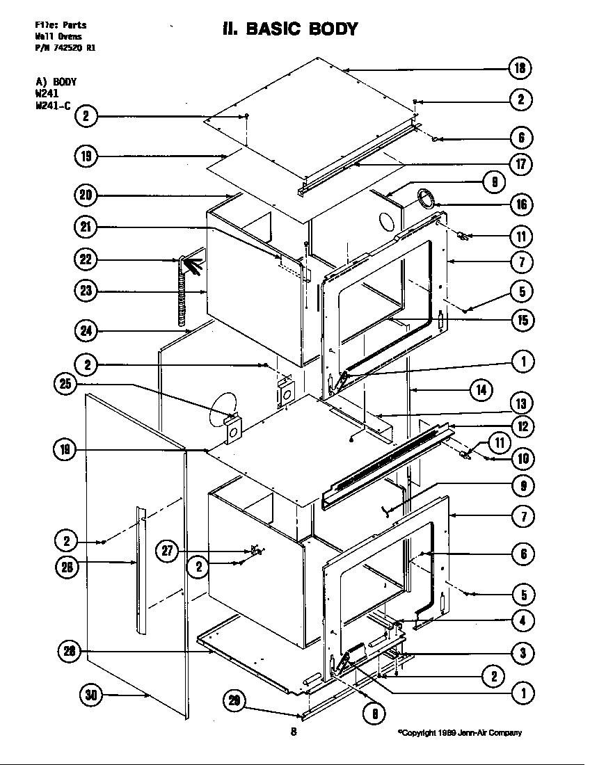 Jenn-Air W241 body diagram