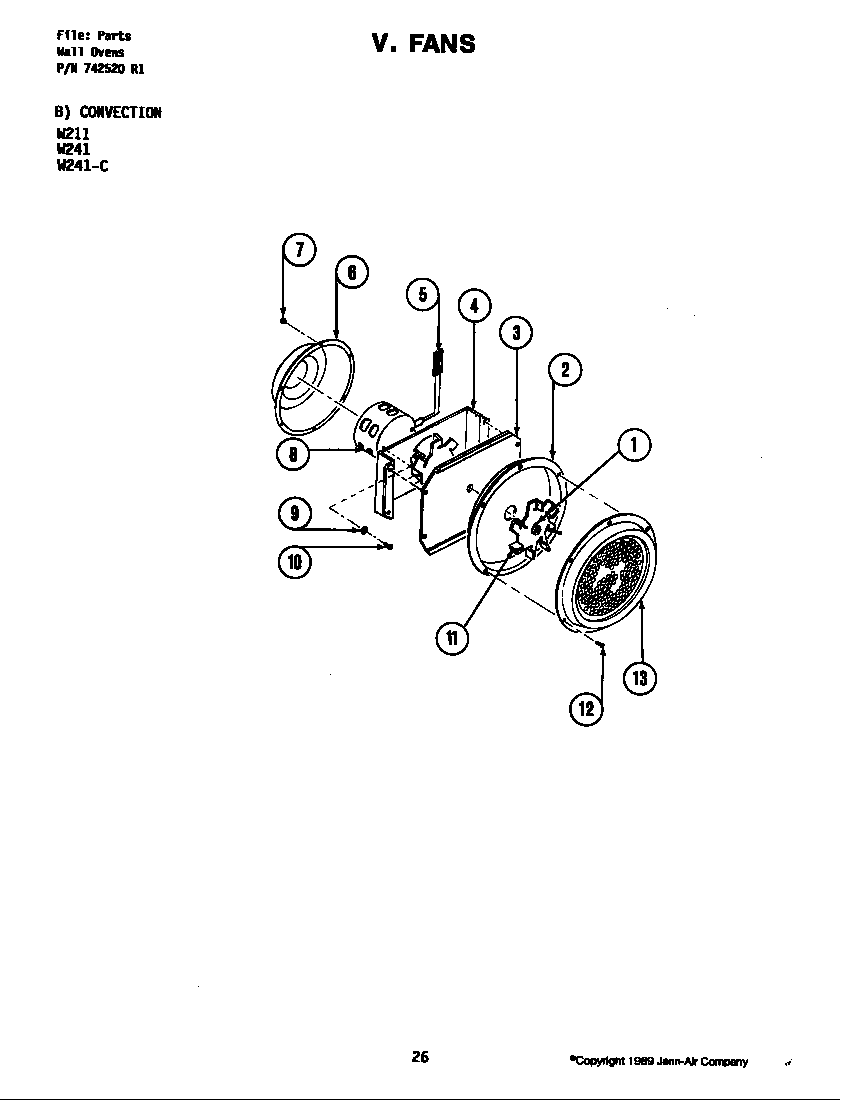 Jenn-Air W241 fans (convection) diagram