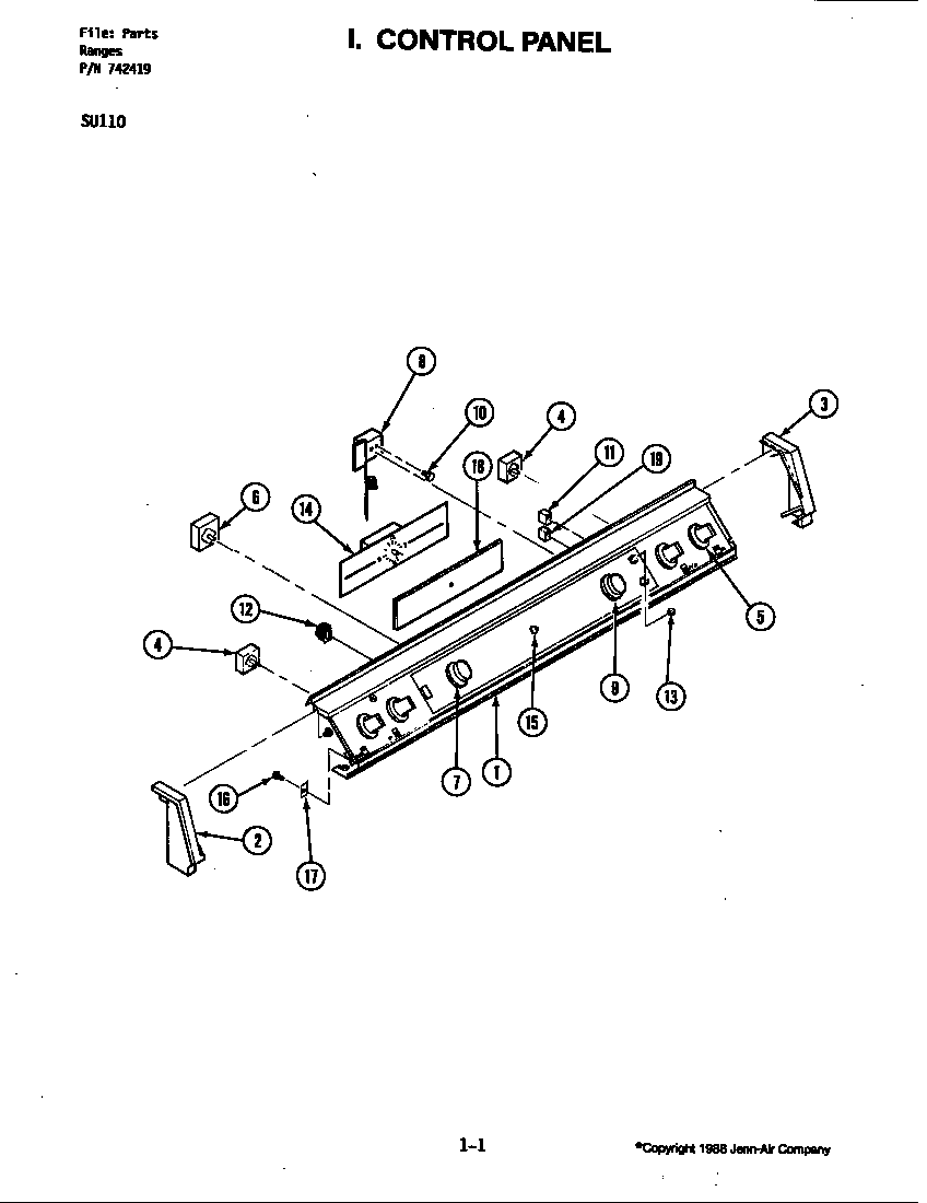 Jenn-Air SU110 control panel diagram