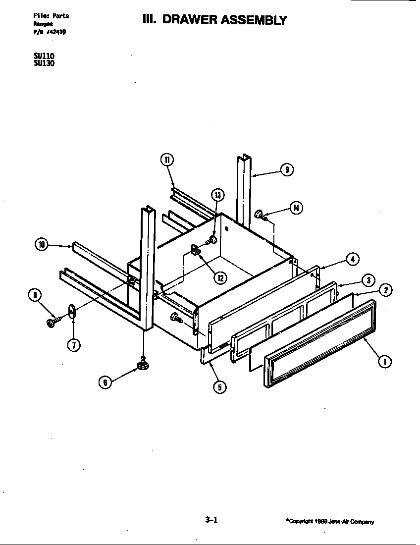 Jenn-Air SU110 drawer assembly diagram