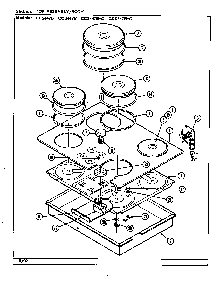 Jenn-Air CCS447B-C top assembly diagram