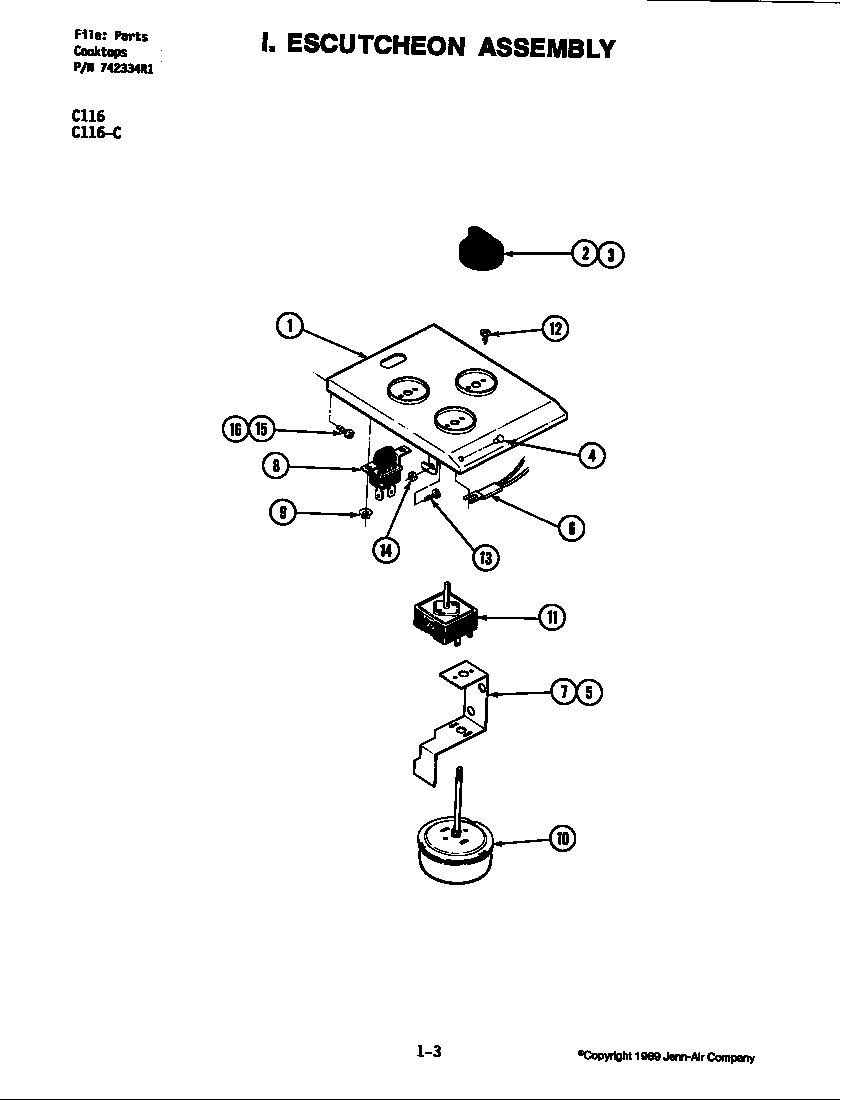 Jenn-Air C116 escutcheon assembly diagram