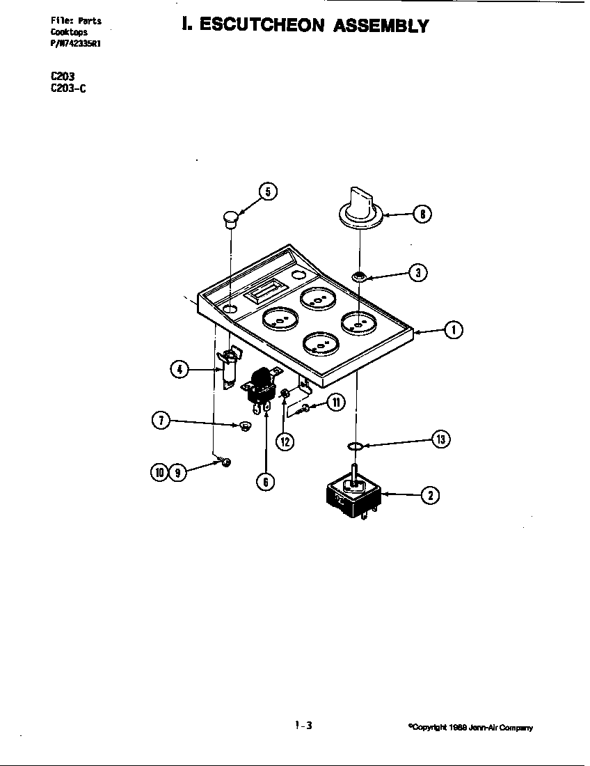 Jenn-Air C203 escutcheon assembly diagram