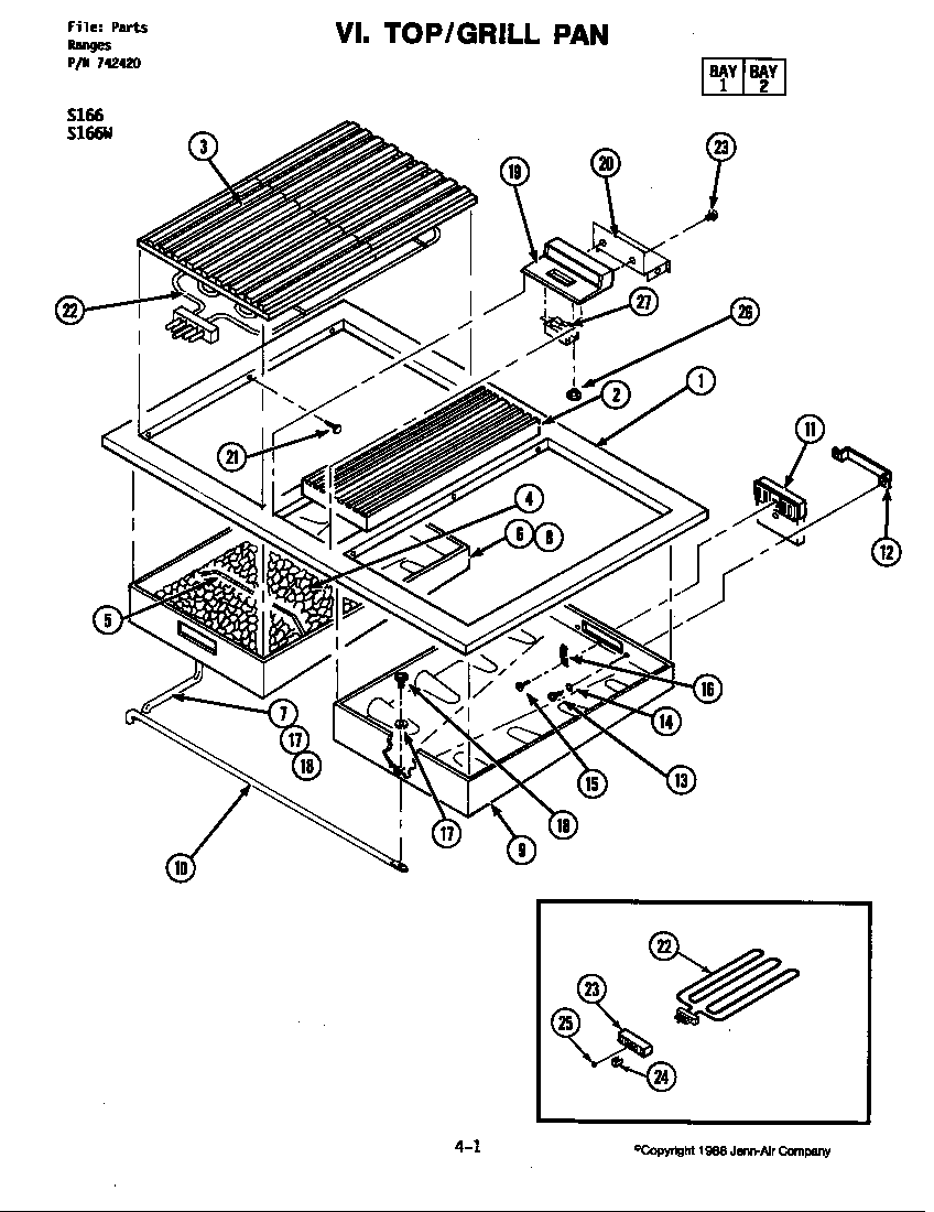 Jenn-Air S166 top assembly diagram