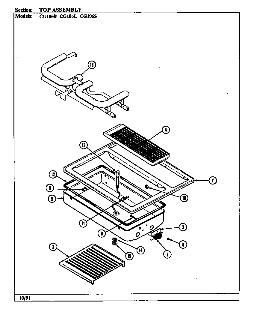 Jenn-Air CG106L top assembly diagram
