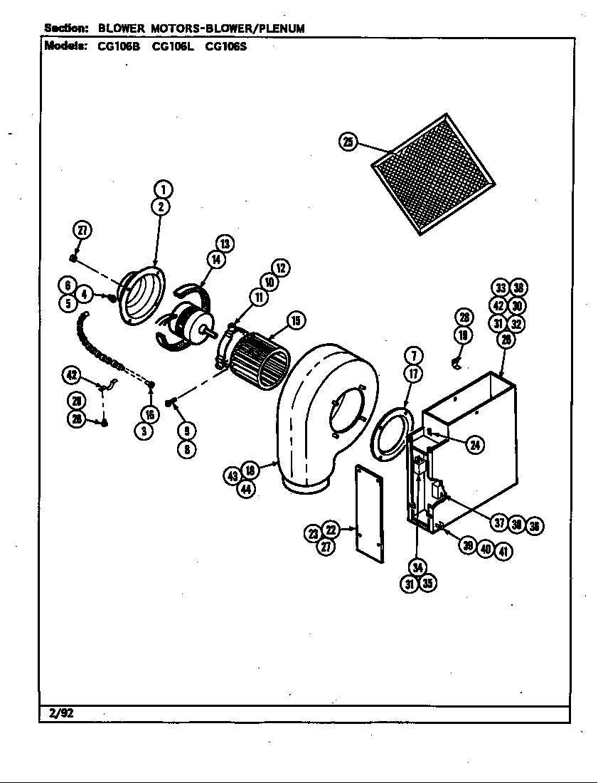 Jenn-Air CG106L blower motor assembly diagram