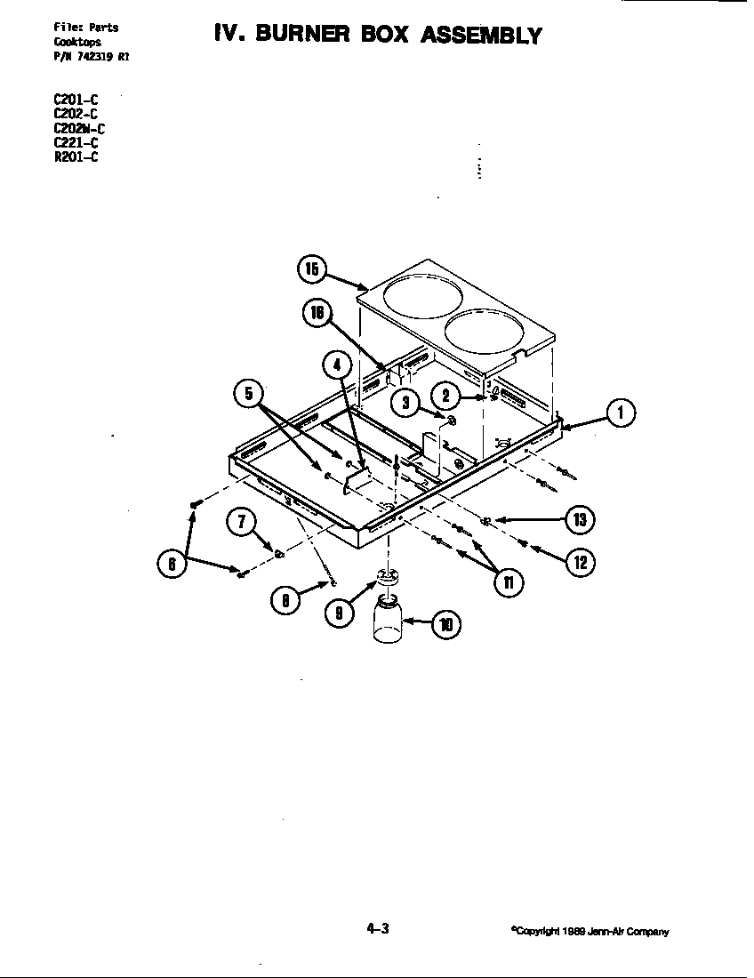 Jenn-Air C221-C burner box assembly (c201-c) (c201-c) diagram
