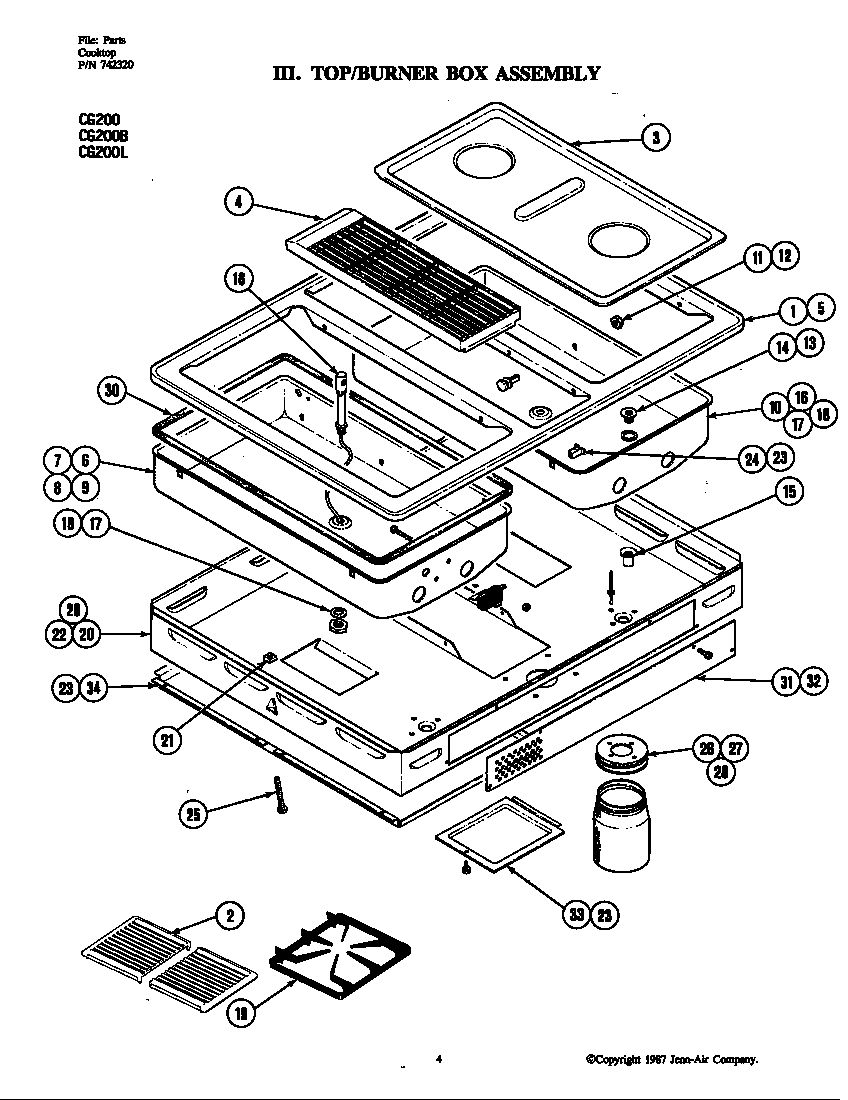Jenn-Air CG200 top assembly diagram