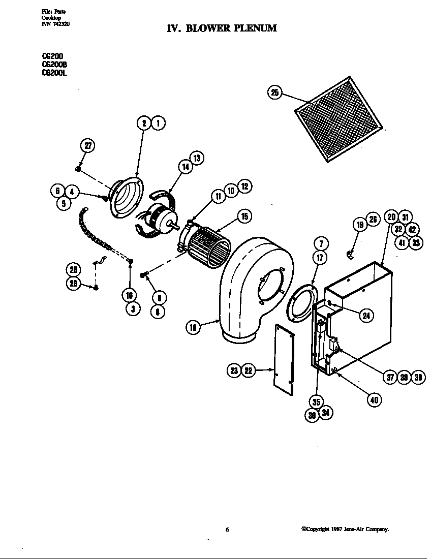 Jenn-Air CG200 blower plenum diagram