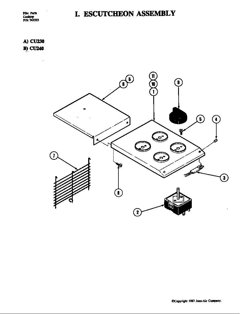Jenn-Air CU240L escutcheon assembly (cu230) (cu240) diagram