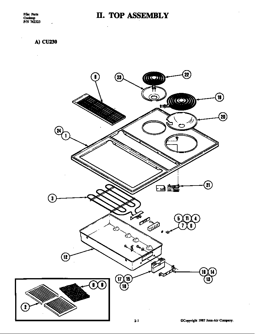 Jenn-Air CU240L top assembly (cu230) diagram