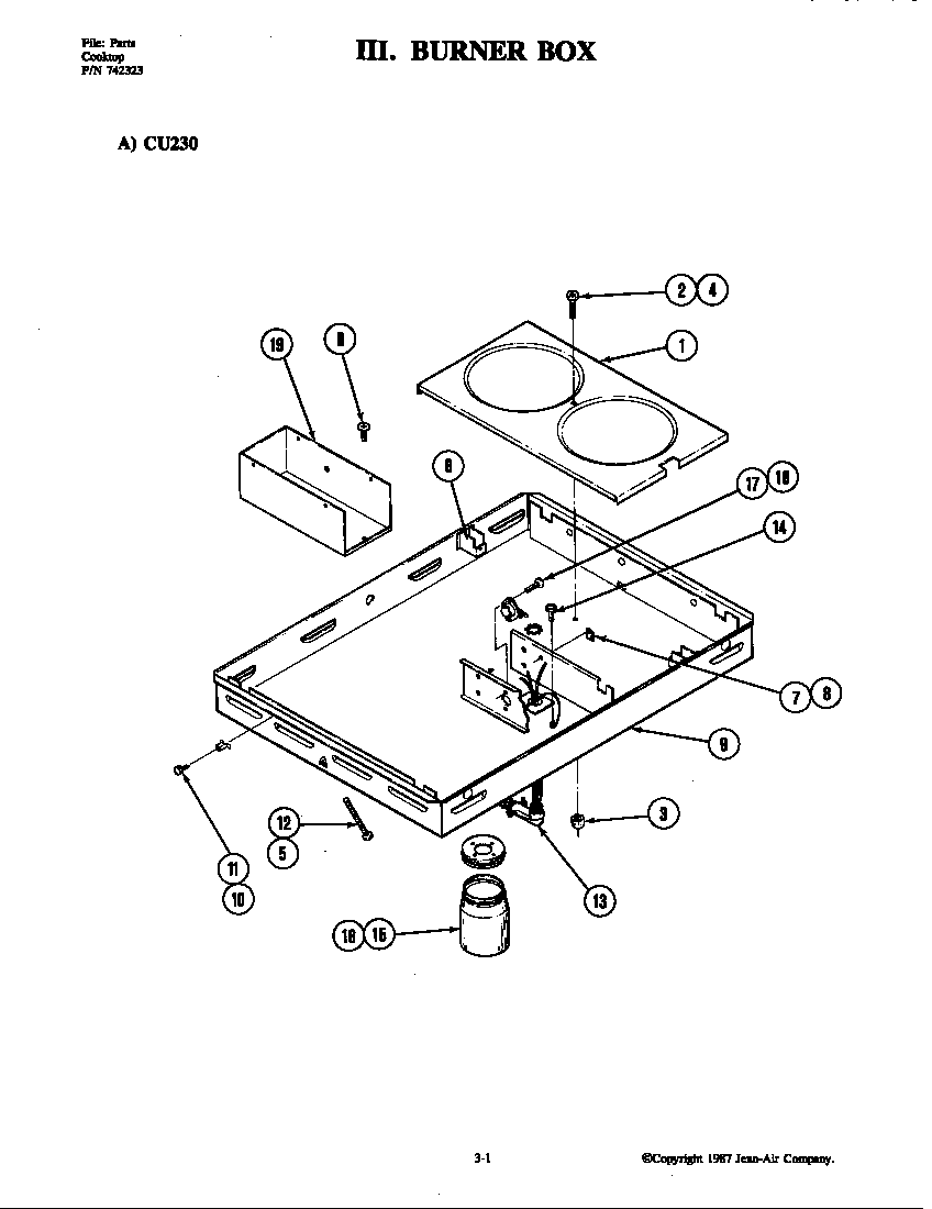 Jenn-Air CU240L burner box (cu230) diagram