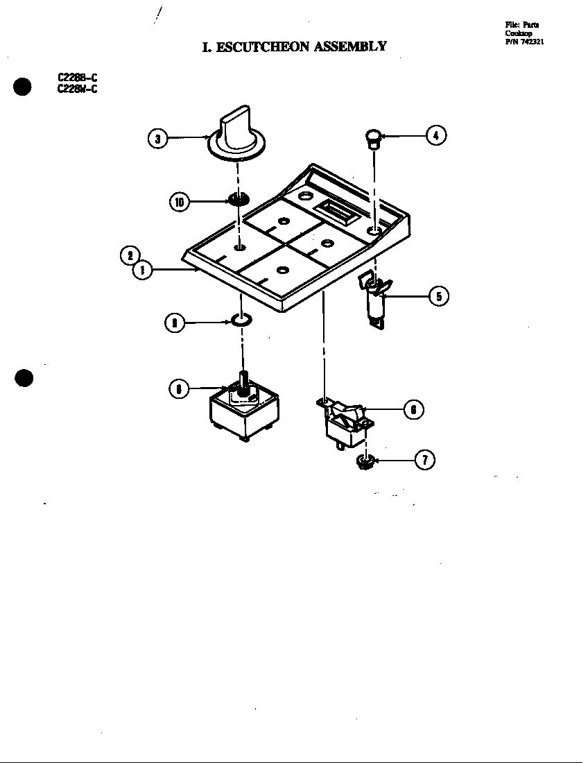 Jenn-Air C228W-C escutcheon assembly diagram