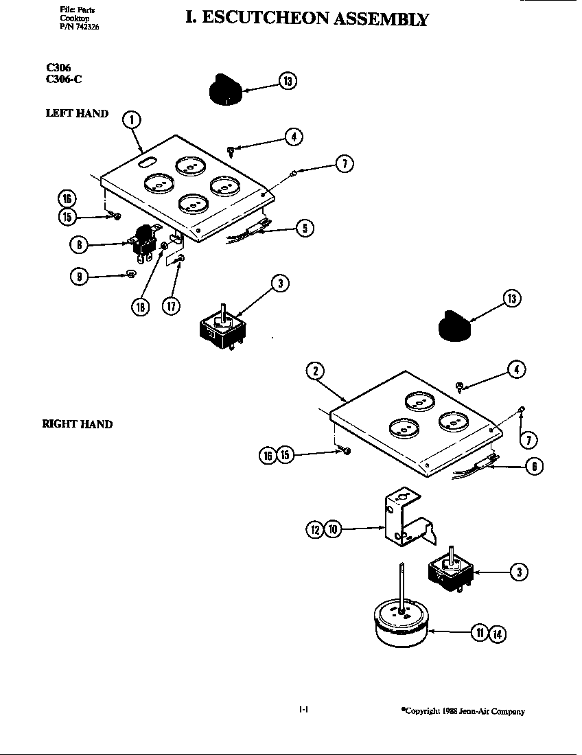 Jenn-Air C306 escutcheon assembly diagram