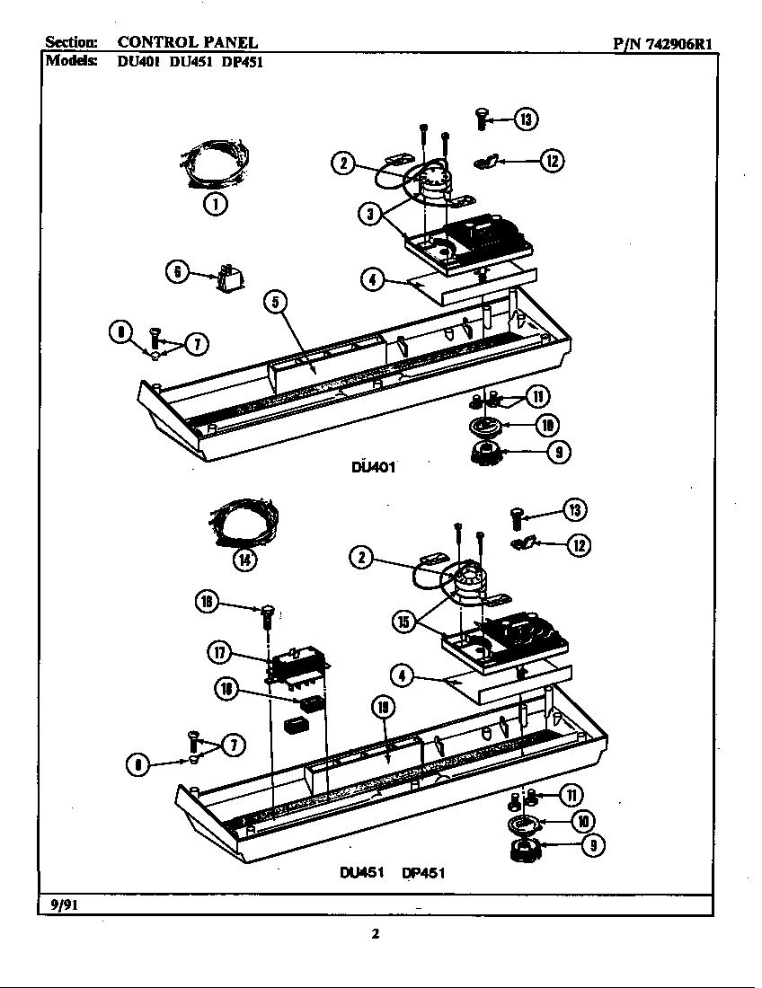 Jenn-Air DP451 control panel diagram