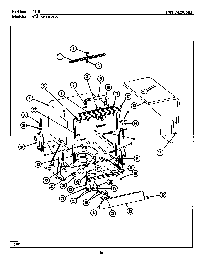 Jenn-Air DP451 tub diagram
