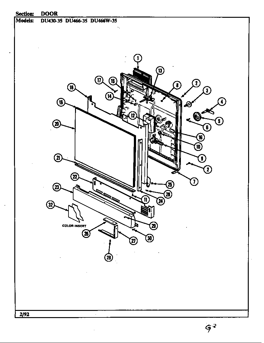 Jenn-Air DU466W-35 door diagram