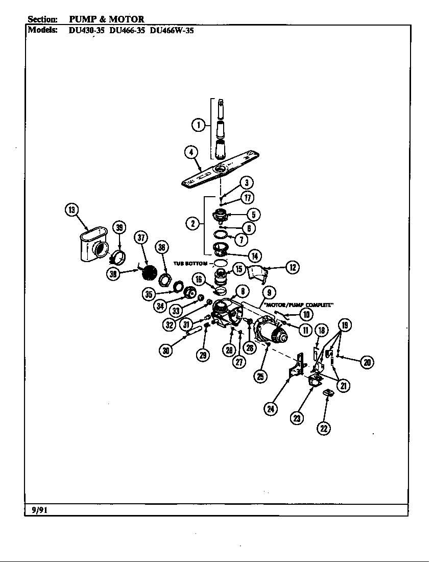 Jenn-Air DU466W-35 pump assembly diagram