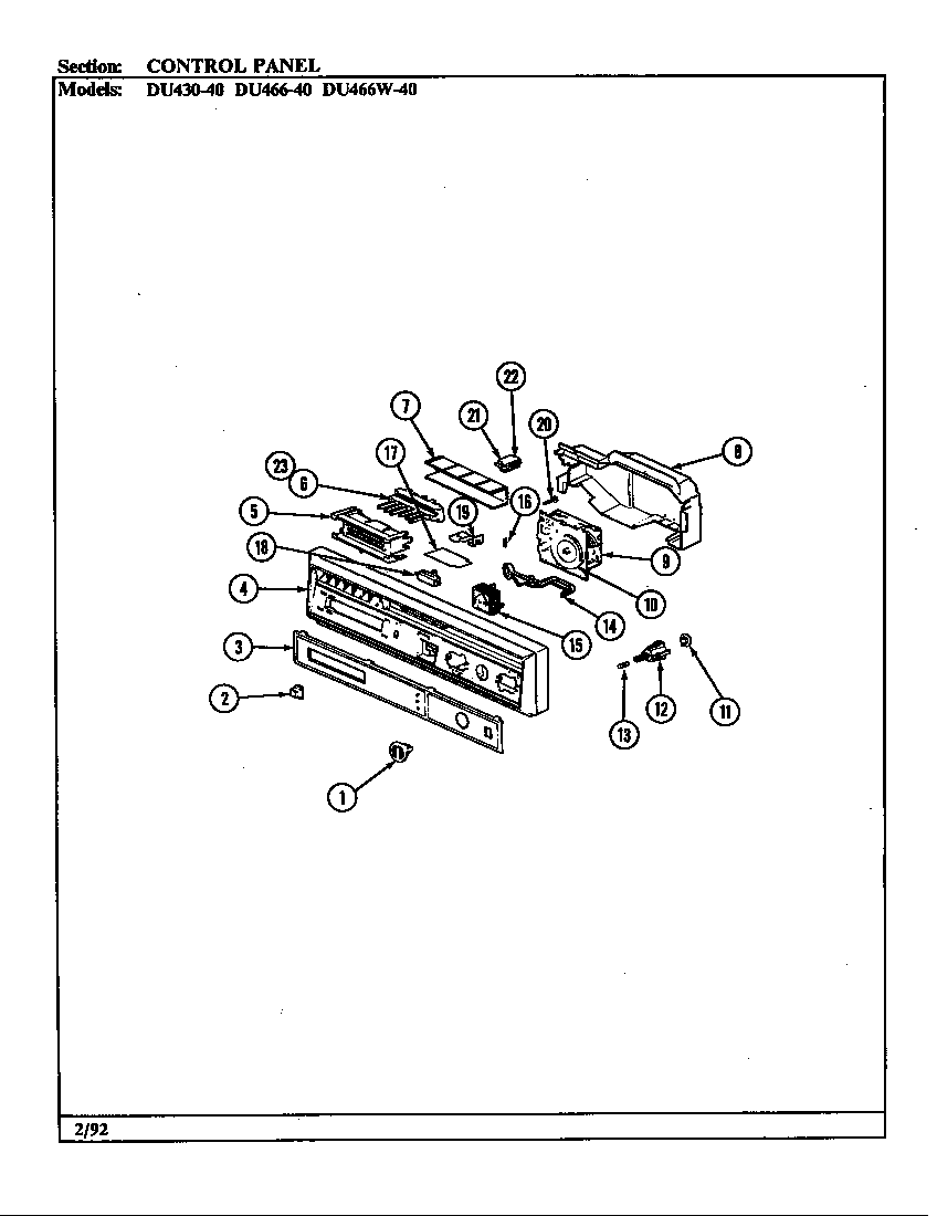 Jenn-Air DU430-40 control panel diagram