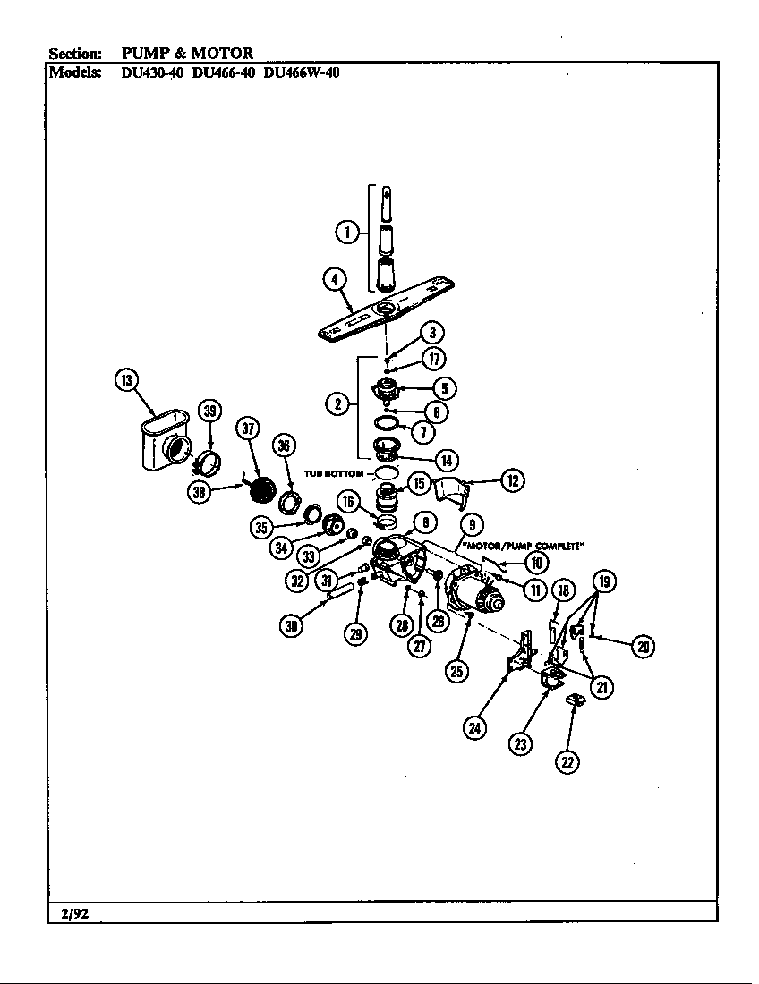 Jenn-Air DU430-40 pump assembly diagram