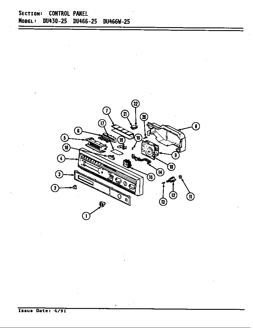Jenn-Air DU466-25 control panel diagram