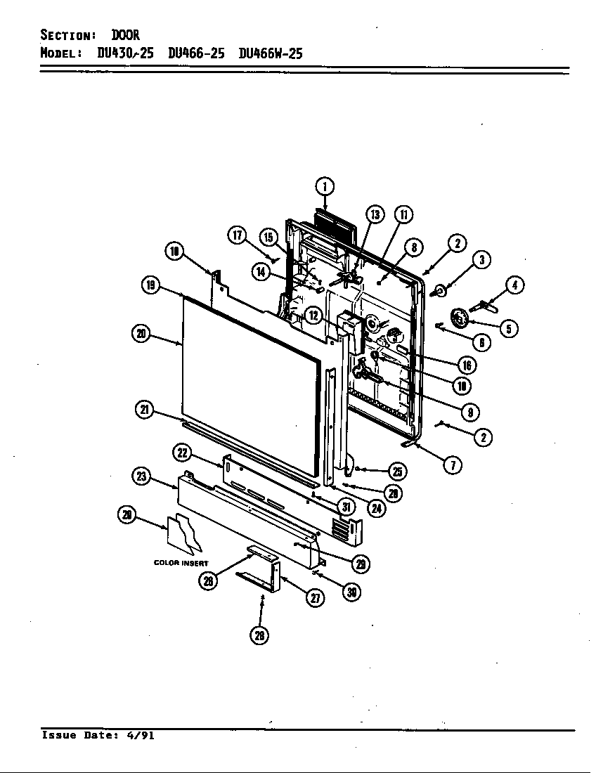 Jenn-Air DU466-25 door diagram