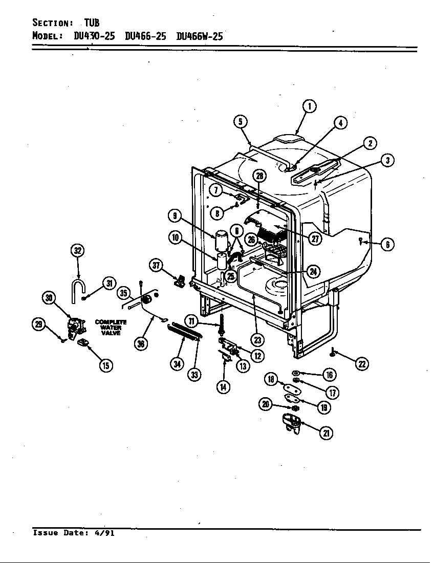 Jenn-Air DU466-25 tub diagram