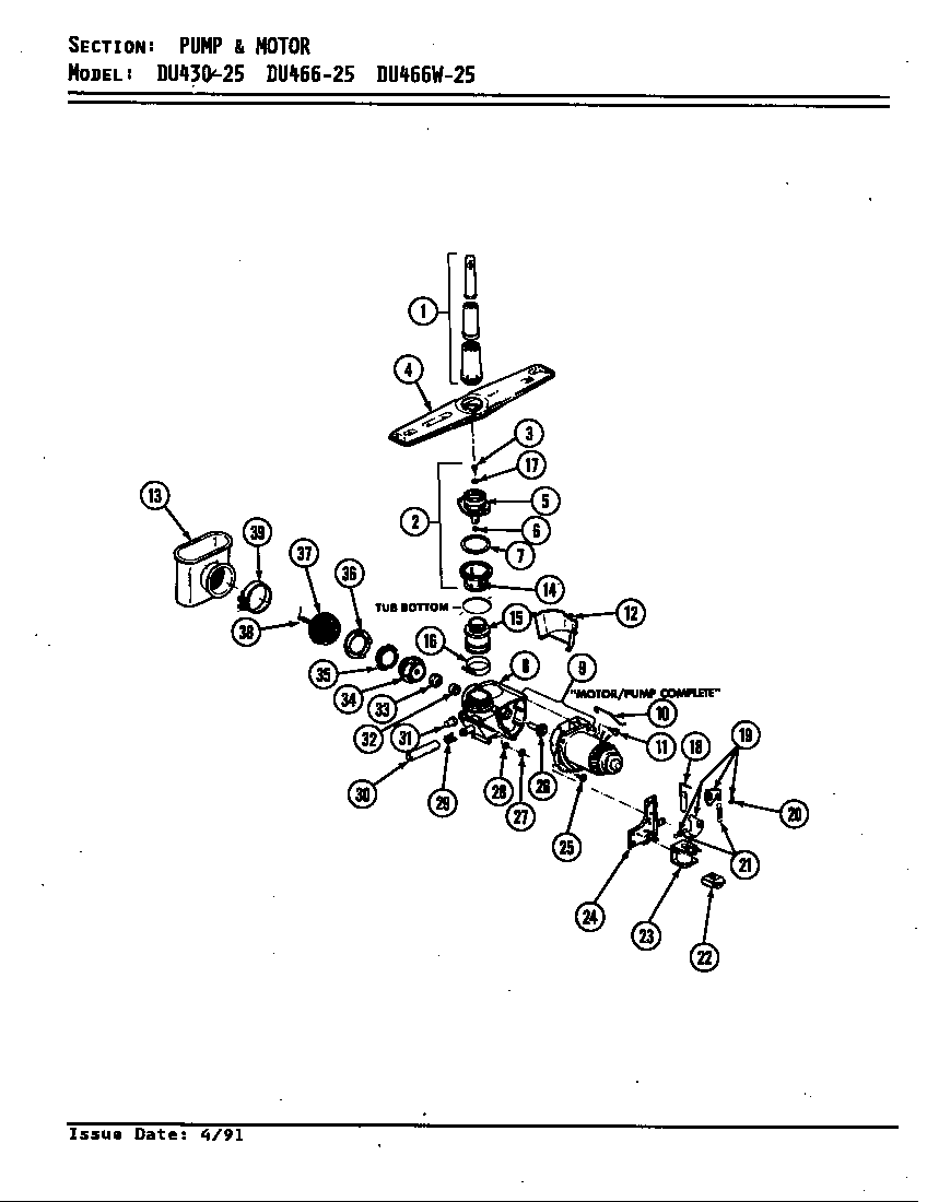 Jenn-Air DU466-25 pump assembly diagram