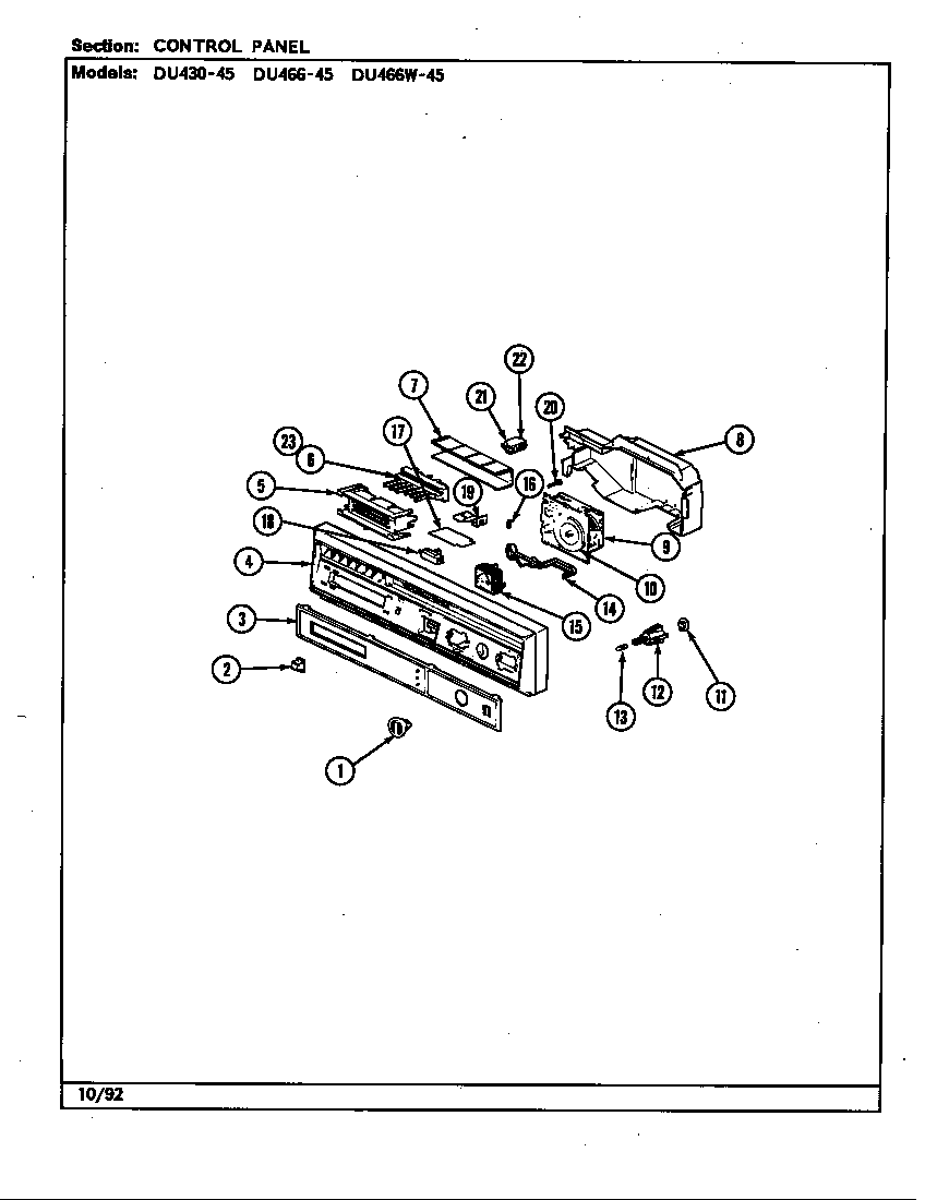 Jenn-Air DU430-45 control panel diagram
