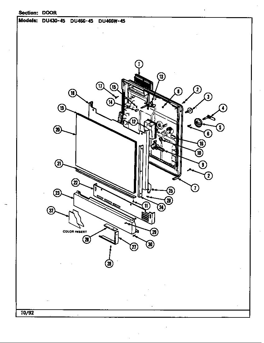 Jenn-Air DU430-45 door diagram