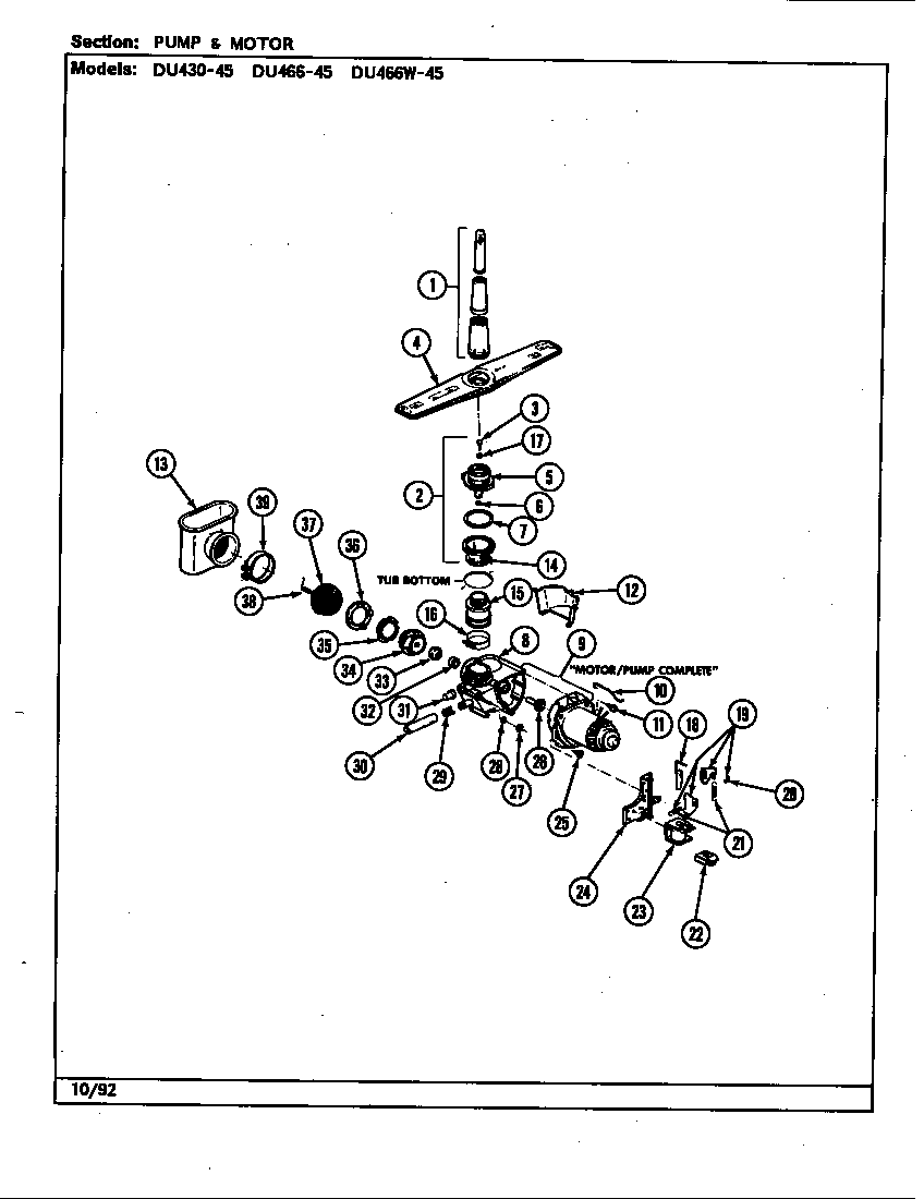 Jenn-Air DU430-45 pump & motor diagram