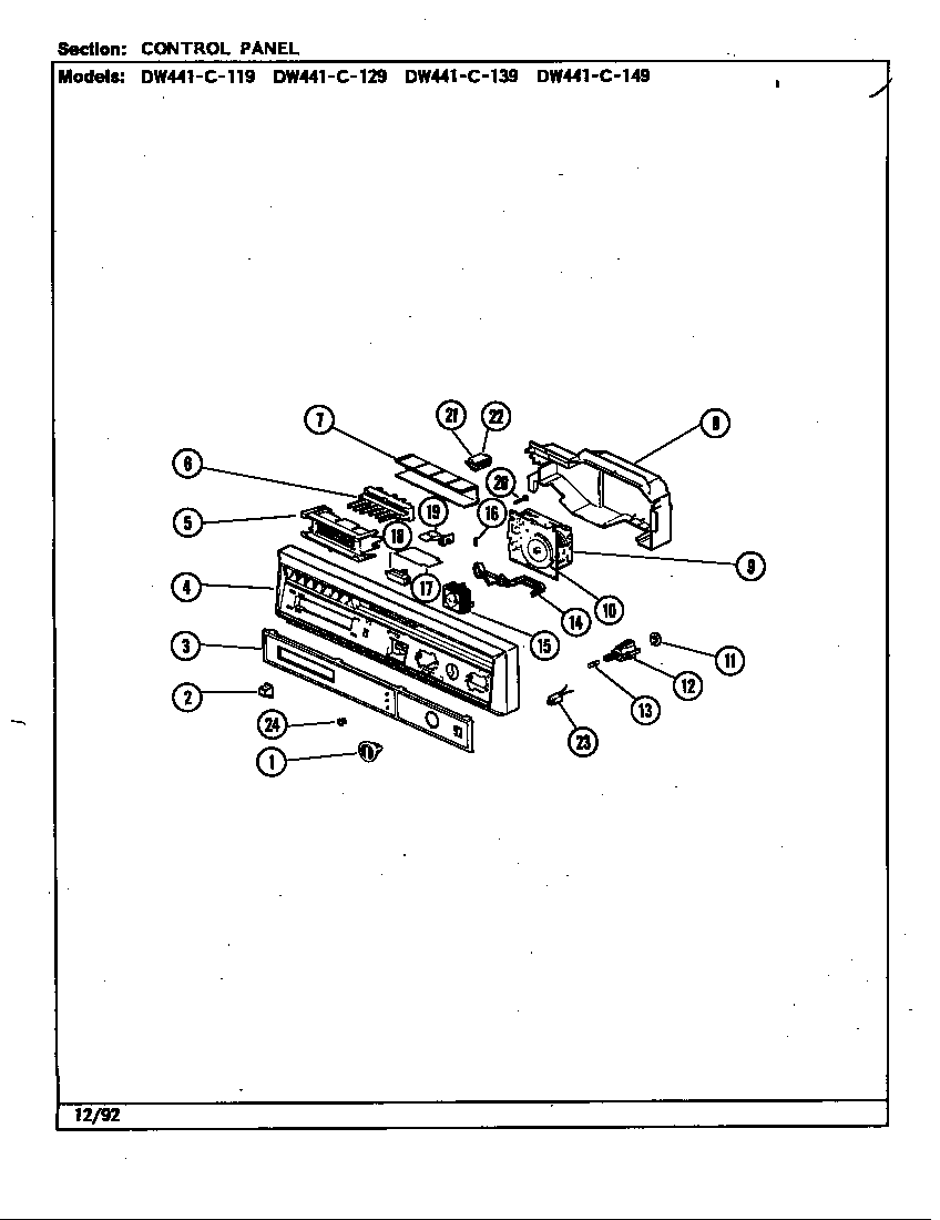 Jenn-Air DW441C149 control panel diagram