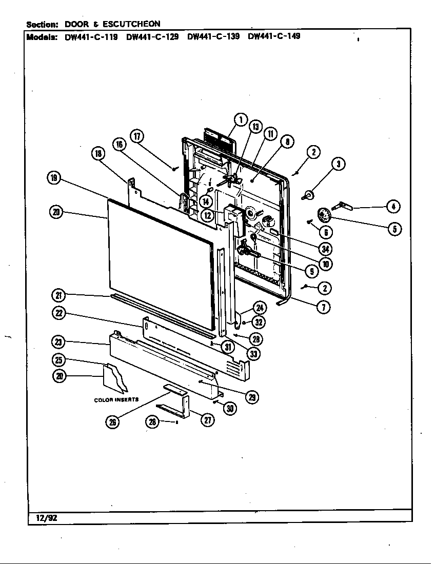 Jenn-Air DW441C149 door & escutcheon diagram